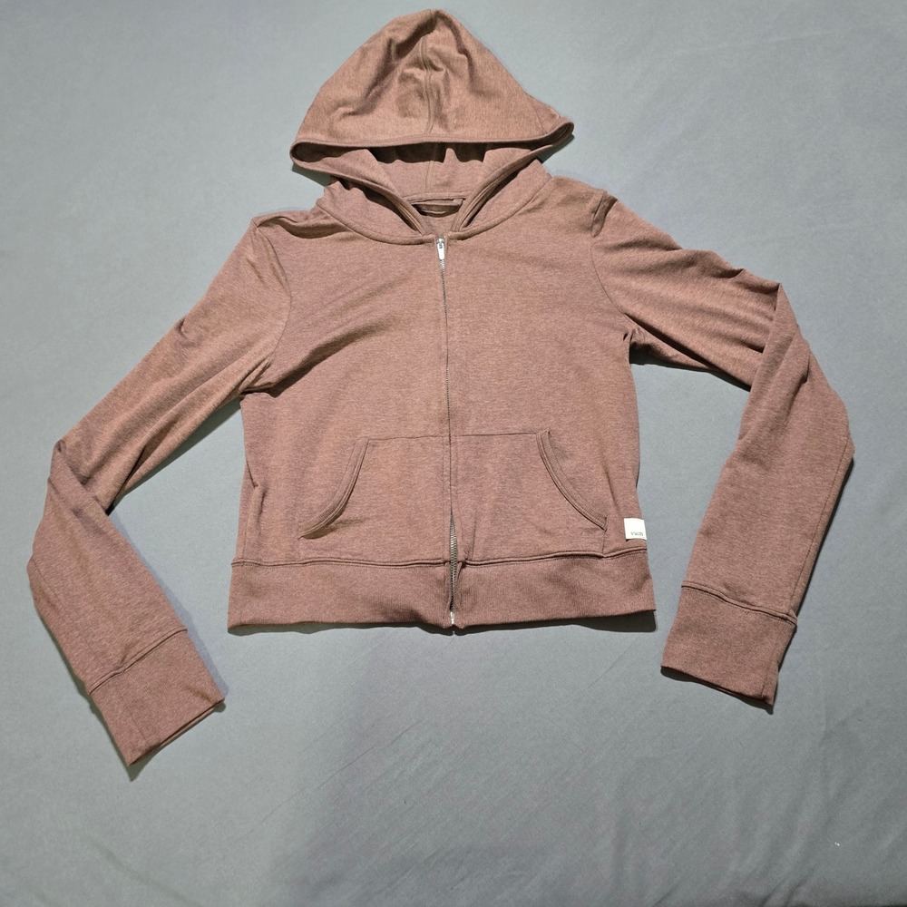 Vuori Halo Mini Hoodie Women Small Brown Heathered Crop Zip VW2084